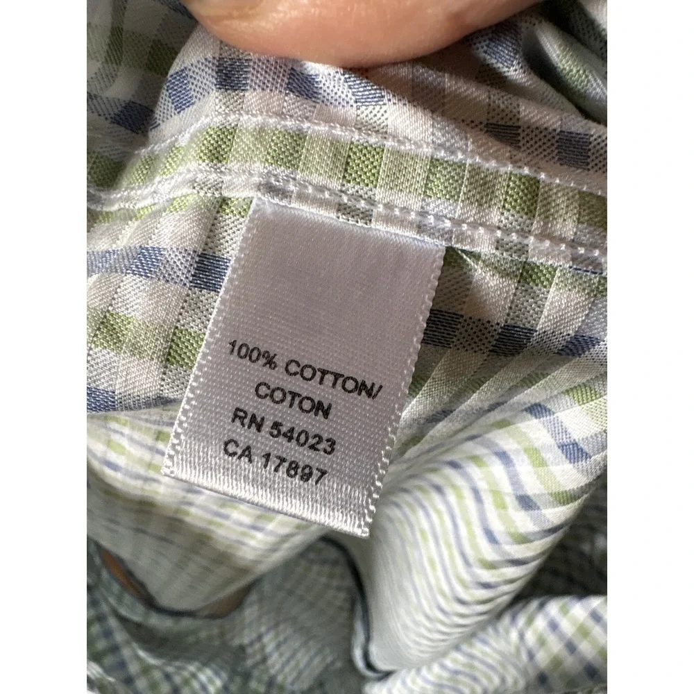 Banana Republic Button‎ Down Shirt Mens L Blue Green Check Cotton Casual